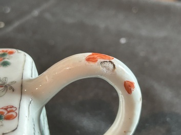 A rectangular Chinese famille verte teapot and cover, Kangxi