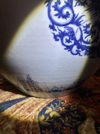 A large Chinese blue and white 'dragon medallion' fish bowl, Qianlong