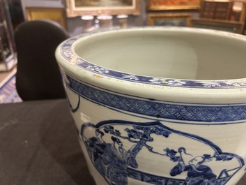 A Chinese blue and white jardini&egrave;re with figurative medallions, 19th C.