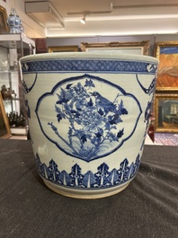 A Chinese blue and white jardini&egrave;re with figurative medallions, 19th C.