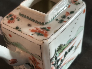 A rectangular Chinese famille verte teapot and cover, Kangxi