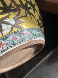 A Chinese famille rose Dayazhai style fish bowl with dragons among blossoming branches, 19th C.