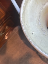 A large Chinese blue and white celadon-ground vase with a battle scene with immortals, 19th C.