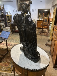 George Minne (1866-1941): Les Trois Saintes Femmes, bruin-zwartgepatineerd brons, met gieterijstempel De Groeve (1896)