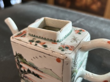 A rectangular Chinese famille verte teapot and cover, Kangxi
