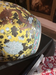 A Chinese famille rose Dayazhai style fish bowl with dragons among blossoming branches, 19th C.