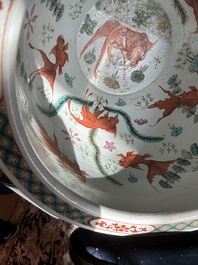 A Chinese famille rose Dayazhai style fish bowl with dragons among blossoming branches, 19th C.