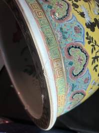 A Chinese famille rose Dayazhai style fish bowl with dragons among blossoming branches, 19th C.