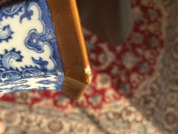 A Chinese blue and white hexagonal 'sanduo' vase, Qianlong mark and of the period