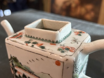 A rectangular Chinese famille verte teapot and cover, Kangxi
