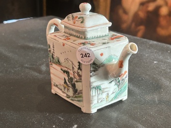 A rectangular Chinese famille verte teapot and cover, Kangxi