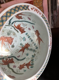 A Chinese famille rose Dayazhai style fish bowl with dragons among blossoming branches, 19th C.