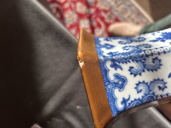 A Chinese blue and white hexagonal 'sanduo' vase, Qianlong mark and of the period