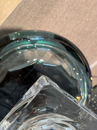 A Belgian partly green coloured crystal cut 'Danse de Flore' coupe, Val Saint Lambert, 20th C.