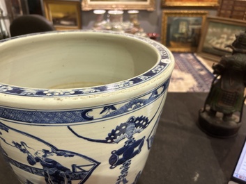 A Chinese blue and white jardini&egrave;re with figurative medallions, 19th C.