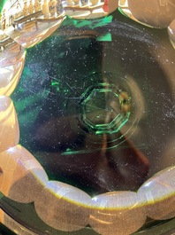 A Belgian partly green coloured crystal cut 'Danse de Flore' coupe, Val Saint Lambert, 20th C.