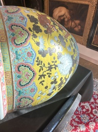 A Chinese famille rose Dayazhai style fish bowl with dragons among blossoming branches, 19th C.