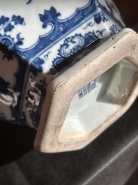 A Chinese blue and white hexagonal 'sanduo' vase, Qianlong mark and of the period