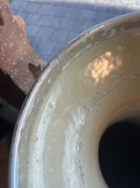 A large Chinese blue and white celadon-ground vase with a battle scene with immortals, 19th C.