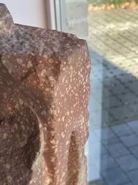 A large Indian red sandstone stupa pillar with a devata shown as a woman and lotus flowers, probably Matura region, ca. 2nd C. b.C - 2nd C.