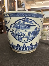 A Chinese blue and white jardini&egrave;re with figurative medallions, 19th C.