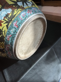 A Chinese famille rose Dayazhai style fish bowl with dragons among blossoming branches, 19th C.