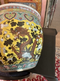 A Chinese famille rose Dayazhai style fish bowl with dragons among blossoming branches, 19th C.