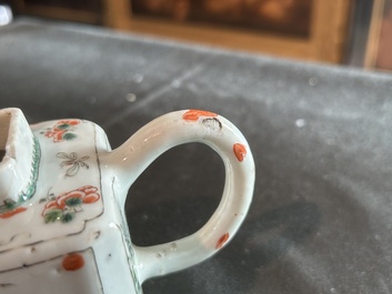 A rectangular Chinese famille verte teapot and cover, Kangxi
