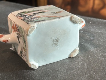 A rectangular Chinese famille verte teapot and cover, Kangxi