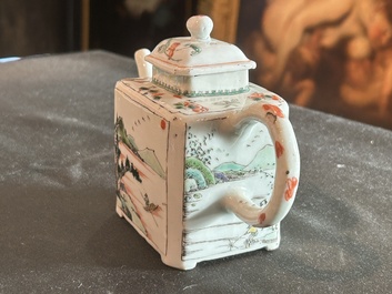 A rectangular Chinese famille verte teapot and cover, Kangxi