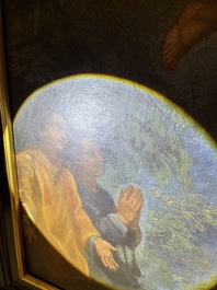 Franse school, navolger van Rafa&euml;l (1483-1520): De transfiguratie van Jezus, olie op doek, 17de eeuw