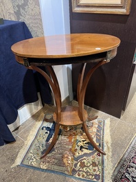 Jean-Joseph Chapuis (1765-1864): A brass inlaid wooden gueridon on four curved supports, first quarter 19th C.