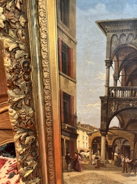 Jacques Fran&ccedil;ois Carabain (1834-1933): 'Une vue de la Piazza d'Erbe &agrave; Padoue' (Piazza delle Erbe, Padua), olie op doek