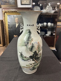 Three Chinese famille rose and qianjiang cai vases, 19th/20th C.