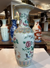 A Chinese famille rose vase with roosters among blossoming branches, 19th C.