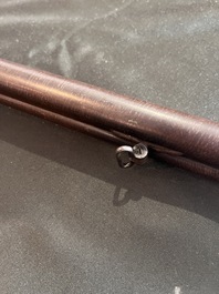 A French double-barreled pinfire hunting rifle with damask barrels and engraved breechblocks, marked, second half 19th C.