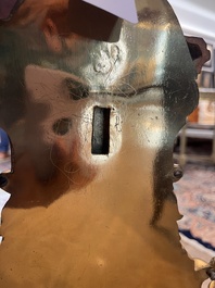 A French gilt bronze Louis XVI style cartel clock with floral design, late 19th C.