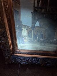 Jacques Fran&ccedil;ois Carabain (1834-1933): 'Une vue de la Piazza d'Erbe &agrave; Padoue' (Piazza delle Erbe, Padua), olie op doek