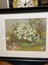 Anna De Weert (1867 - 1950): Farmyard in summertime, pastel and pencil on paper