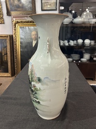 Three Chinese famille rose and qianjiang cai vases, 19th/20th C.