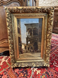 Jacques Fran&ccedil;ois Carabain (1834-1933): 'Une vue de la Piazza d'Erbe &agrave; Padoue' (Piazza delle Erbe, Padua), olie op doek