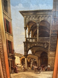 Jacques Fran&ccedil;ois Carabain (1834-1933): 'Une vue de la Piazza d'Erbe &agrave; Padoue' (Piazza delle Erbe, Padua), olie op doek