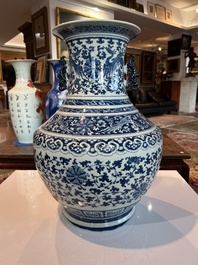 A large Chinese blue and white 'hu' vase with phoenixes and lotus scrolls, 19th C.