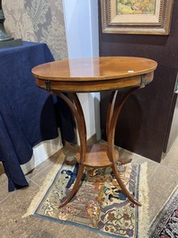 Jean-Joseph Chapuis (1765-1864): A brass inlaid wooden gueridon on four curved supports, first quarter 19th C.