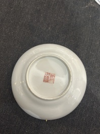 A Chinese famille rose Wu Shuang Pu bowl and a cup and saucer, Tongzhi mark and of the period