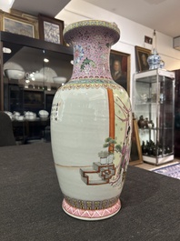 A Chinese famille rose 'court scene' vase, Qianlong mark, Republic, 20th C.