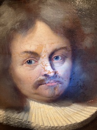 Illegibly signed, possibly School of Lille: Portrait of a nobleman with pocket watch, oil on canvas, 17th C.