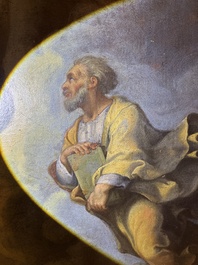 Franse school, navolger van Rafa&euml;l (1483-1520): De transfiguratie van Jezus, olie op doek, 17de eeuw