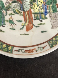 Drie Chinese famille rose, verte en qianjiang cai schotels, 19de/20ste eeuw