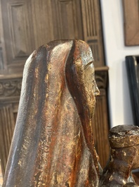 A polychromed wooden Saint Anne Trinity group, probably Flanders or Northern France, 15th C.